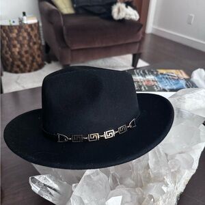 Black Fedora Hat with Gold Accent